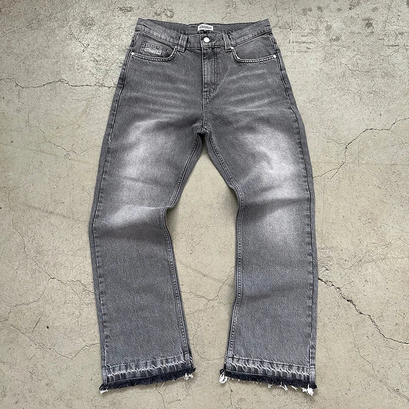 Calça jeans unissex estilo casual de rua, estilo ins, corte reto, lavagem envelhecida retrô, usada, novidade primavera 2026, street style americano.
