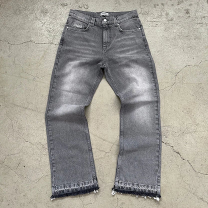 Calça jeans unissex estilo casual de rua, estilo ins, corte reto, lavagem envelhecida retrô, usada, novidade primavera 2026, street style americano.