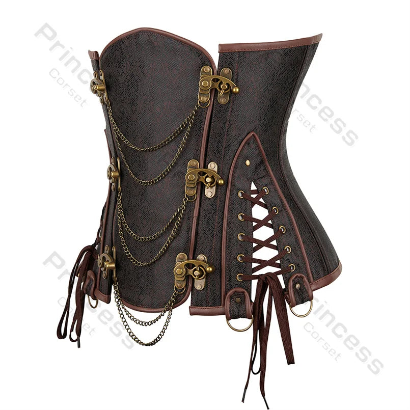 Steampunk Corsets for Women V-neck Gothic Corset Jacquard Corset Vest Cosplay Costume Pirate Corset Brown Black