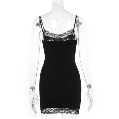 Streetwear Anime Skull Print Straps Mini Dress Fairy Lace Stitch Club Outfits Slim Sexy Bodycon Dresses Mall Gothic