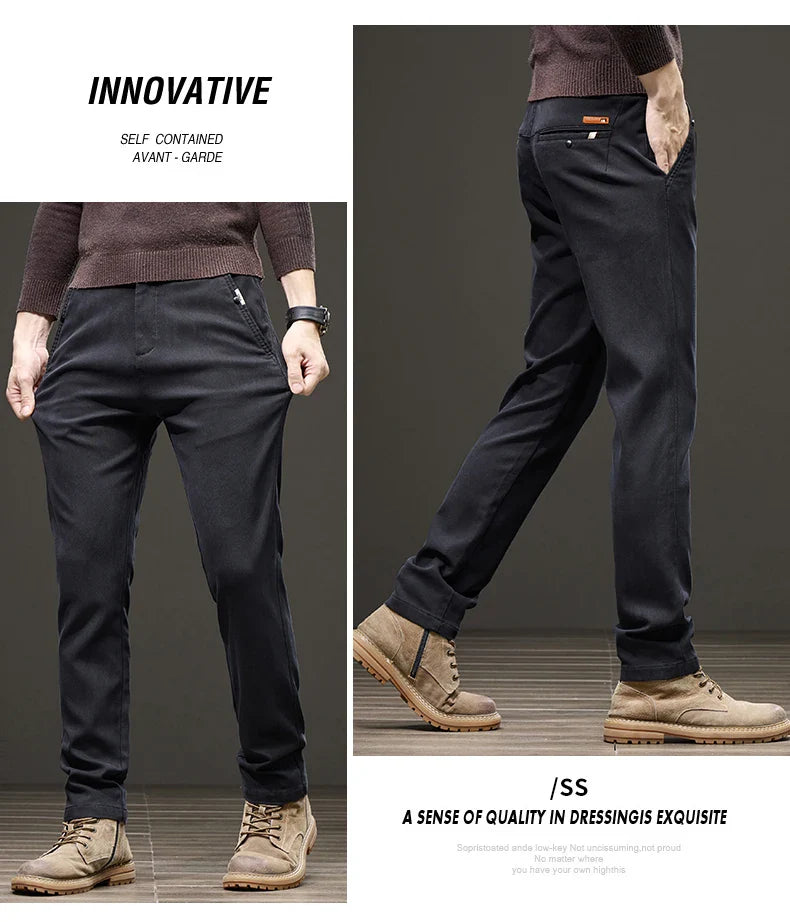 Business Straight Men's Pants Fashion Comfortable Brand Lyocell Soft Trousers Classic Simple Regular Solid Color Slim Pants