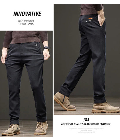 Business Straight Men's Pants Fashion Comfortable Brand Lyocell Soft Trousers Classic Simple Regular Solid Color Slim Pants
