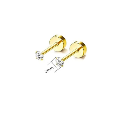 2PCS/Set Stainless Steel Gold Flower Cross Stud Earrings for Women Cute Mini Pearl Earrings Tragus Cartilage Piercing Jewelry