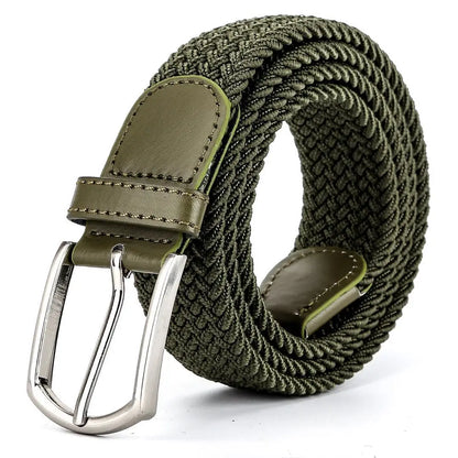 3.3cmX110cmX130cm  2024 High Quality New Men Elastic Braided Belt Casual Women Canvas Korean All match Pin Buckle White Black