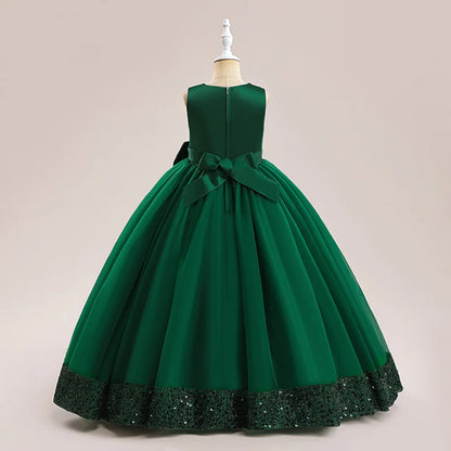 Teen Girls Luxury Big Bow Evening Gown Wedding Bridesmaid Party Dress For Girl Kids Sequin Princess Birthday Dresses Summer Wear