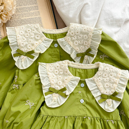 Outono 0-6 anos Vestido de Princesa para Meninas Roupas de Bebê Menina Gola Borboleta Roupas de Bebê Menina Peça Única Vestido Infantil Bordado