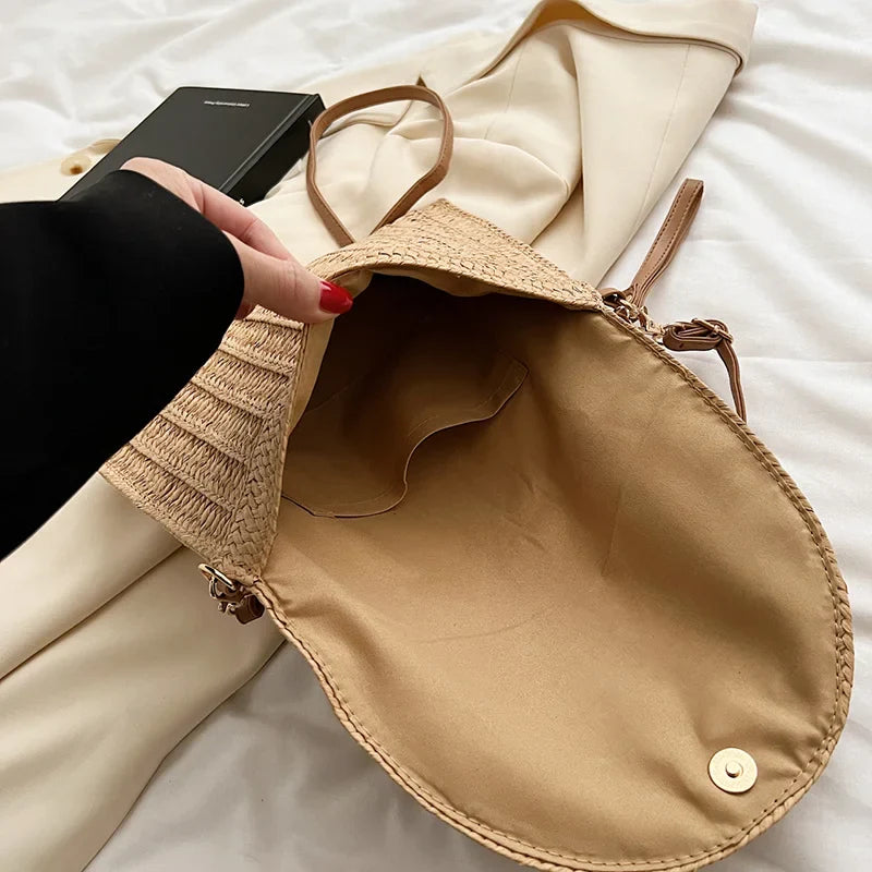 Straw Woven Shoulder Crossbody Bag Beach Clutch Handbag Casual Summer Handmade Envelope Bags for Women Totes Purse