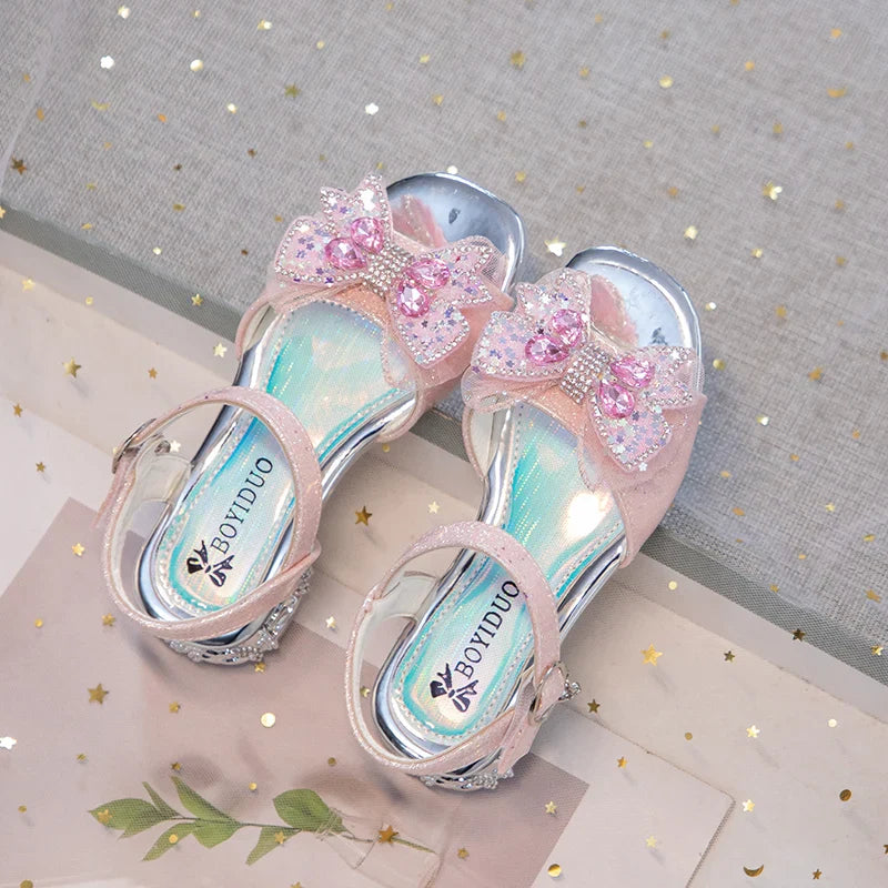 Kids'Casual Shoes Sandals PU Leather Crystal Fashion Summer Shoes For Girls Hook and Loop Anti-slip Pink White Shoes Size 26-36
