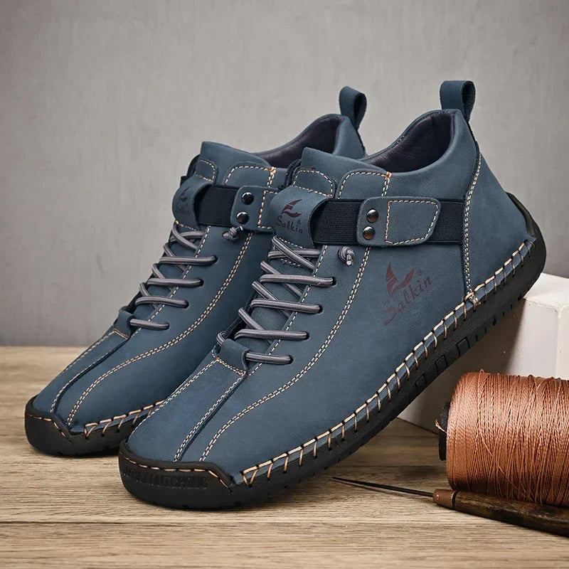 Handmade Leather Casual Men Shoes Design Sneakers Man Breathable Leather Shoes Men Ankle Boots Outdoor
