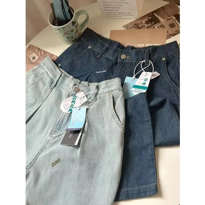 Fashionable Vintage Wide-Leg Jeans For Women New Summer 2024 Slimming Design Sensible Banana Harem Pants Denim Cotton Material