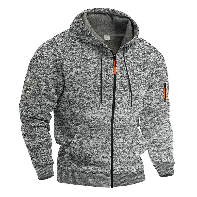 Heavy fleece men's jacket winter retro tooling pocket hooded zipper sports sweater men