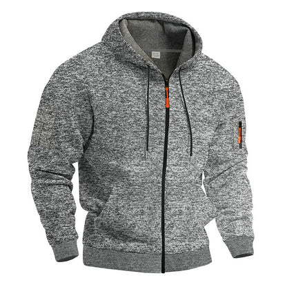 Heavy fleece men's jacket winter retro tooling pocket hooded zipper sports sweater men