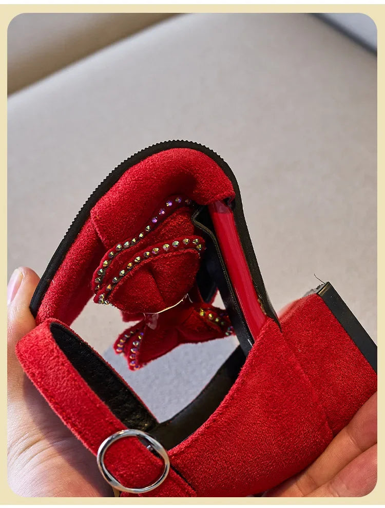 Girls Leather Shoes Anti Slip Summer Korean Style Children Fashionable Low Heels Hook & Loop Elegant Princess Mary Janes Wedding