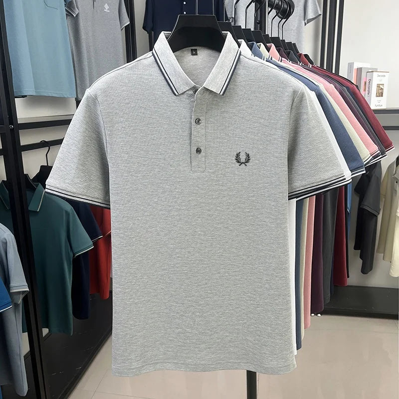 100% pure cotton embroidered new men's casual short sleeved polo shirt, fashionable, breathable, comfortable and versatile top