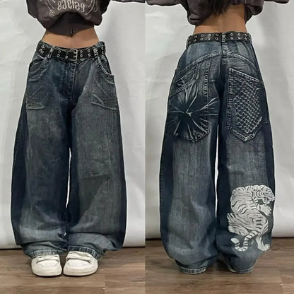 Streetwear New Fashion Oversized Printed Embroidered Baggy Jeans Women Y2K Gothic Harajuku Vintage Pop High Waist Wide Leg Pants