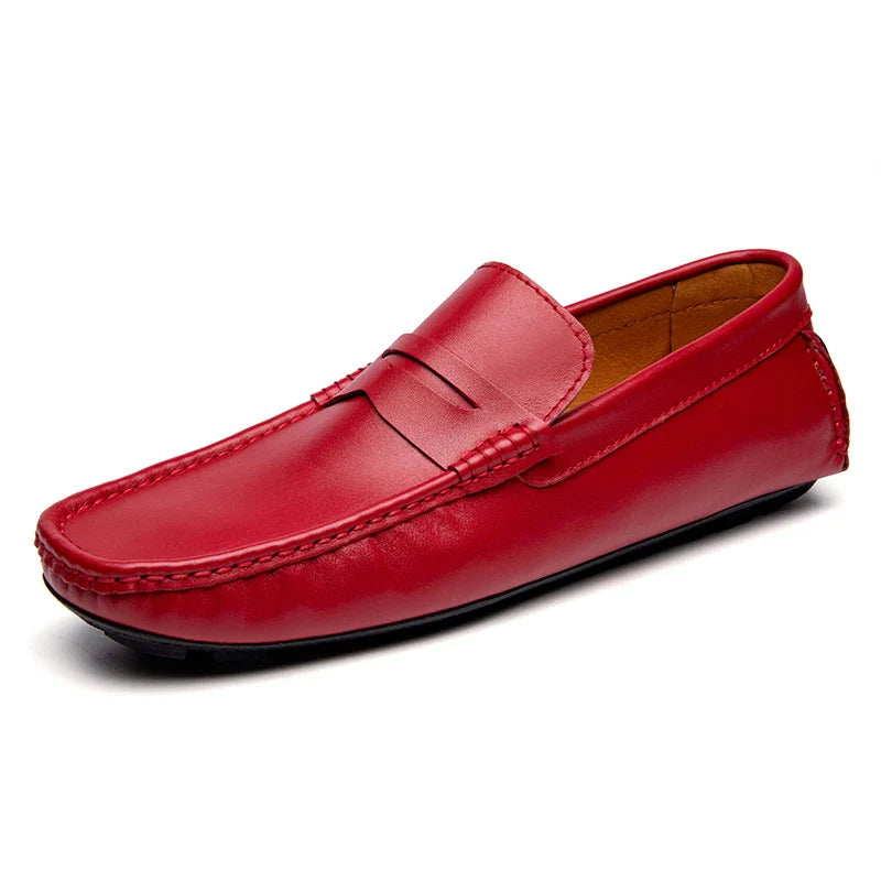 Red Loafers Genuine Leather Slip On Casual Shoes Men Natural Leather Spring Summer Italian Luxury Brand Designer