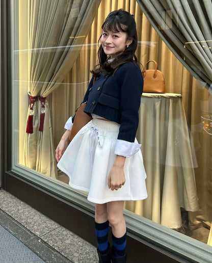 New Japanese Style Drawstring Casual Cute Girl Skirt 2025 Spring and Summer Sweet Ladies Elastic Waist Kawaii Short Skirt Women