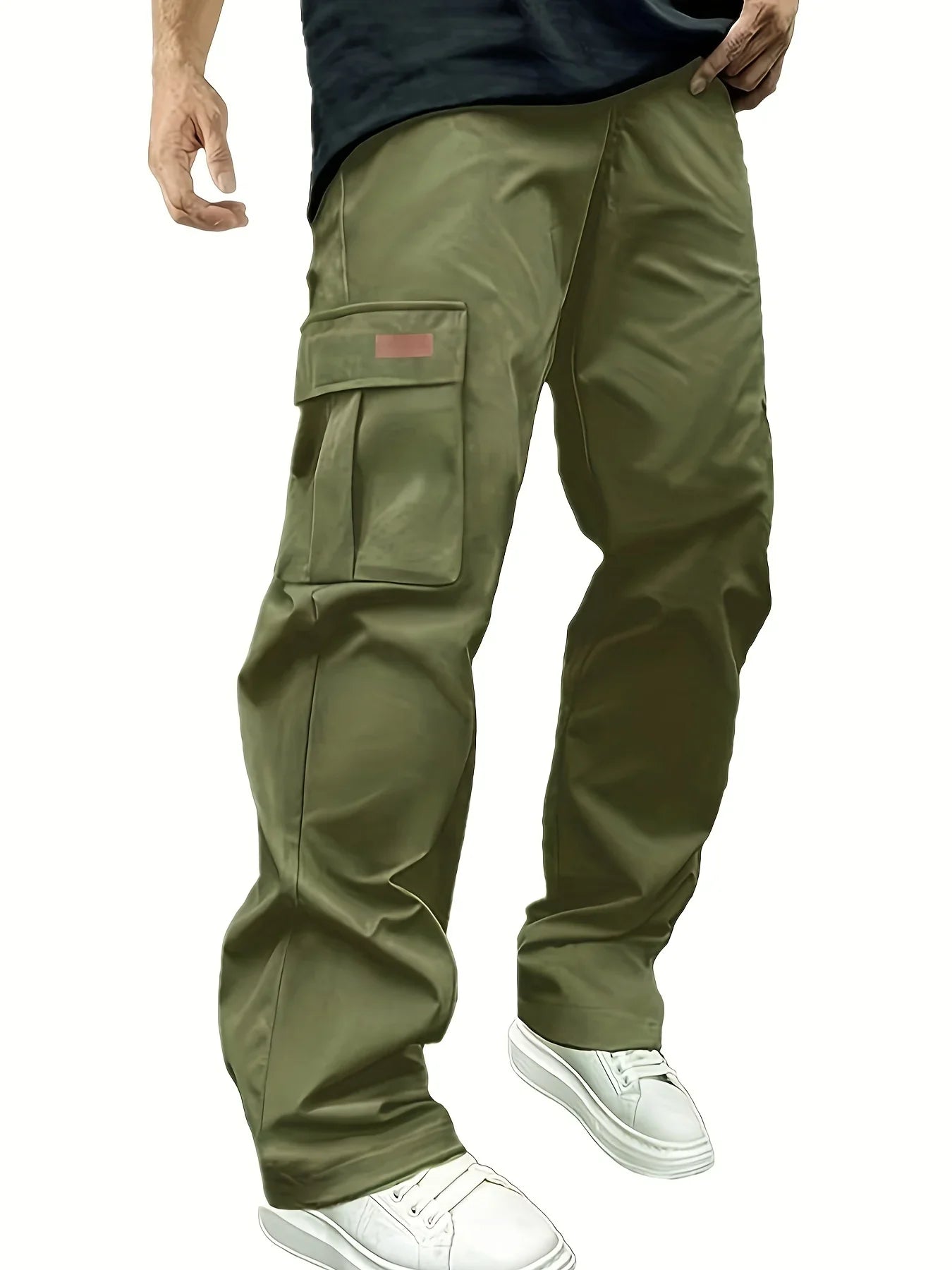 2025new men's workwear pants, European and American men's loose straight casual pants, men's workwear pocket pants