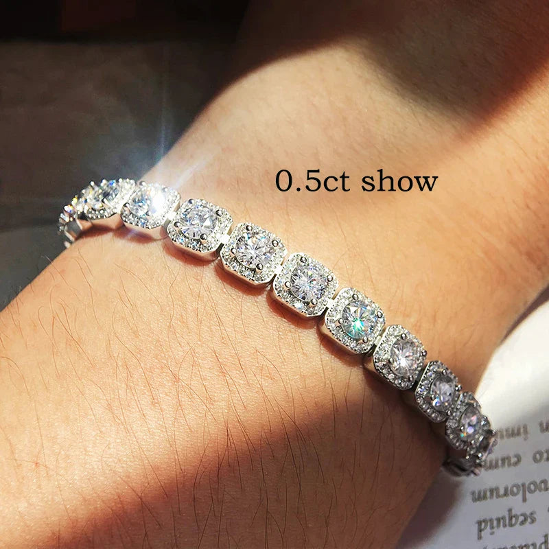 4/5/6.5mm Full Diamond 100% Real Moissanite Bracelets for Men Women Classic Luxury Bangles Pure 925 Sterling Silver Chain