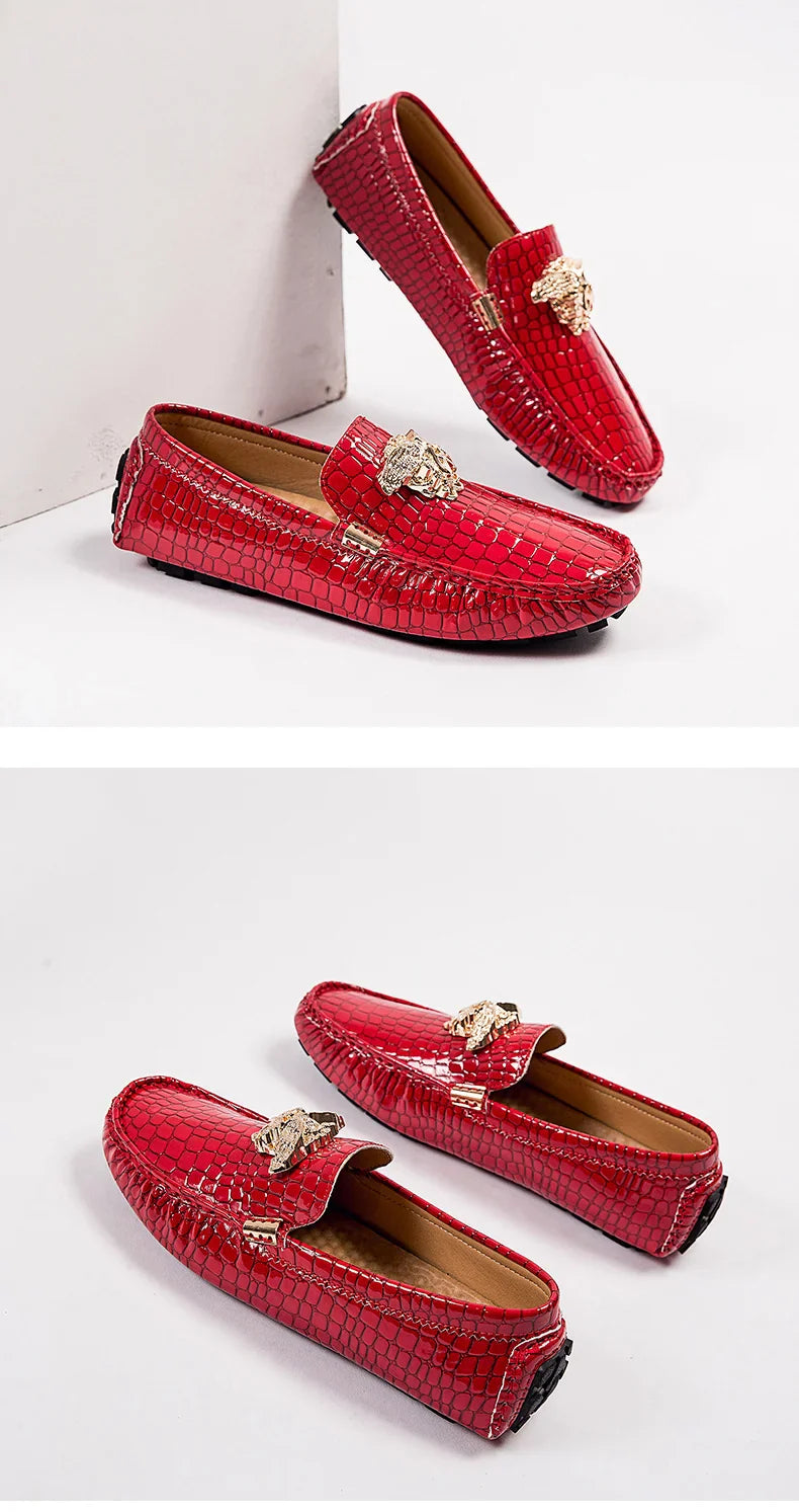 European Station Slip-On Lazy Beanie Shoes Men's Crocodile Pattern Men's Shoes 36 Small Size 48 Large Size New Casual Men's Leather Shoes