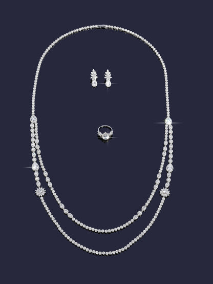 Trendy Sweater Cubic Zircon Long Chian Necklace Jewelry Sets for Women Party Luxury Wedding Bridal Jewellery Accessories