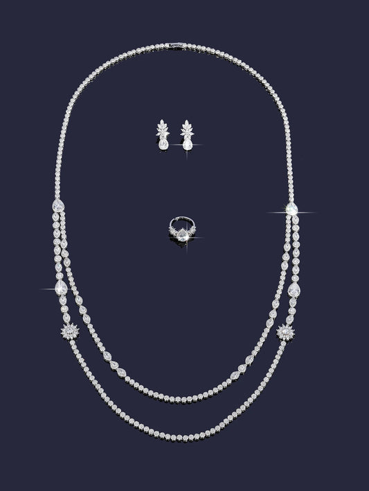 Trendy Sweater Cubic Zircon Long Chian Necklace Jewelry Sets for Women Party Luxury Wedding Bridal Jewellery Accessories