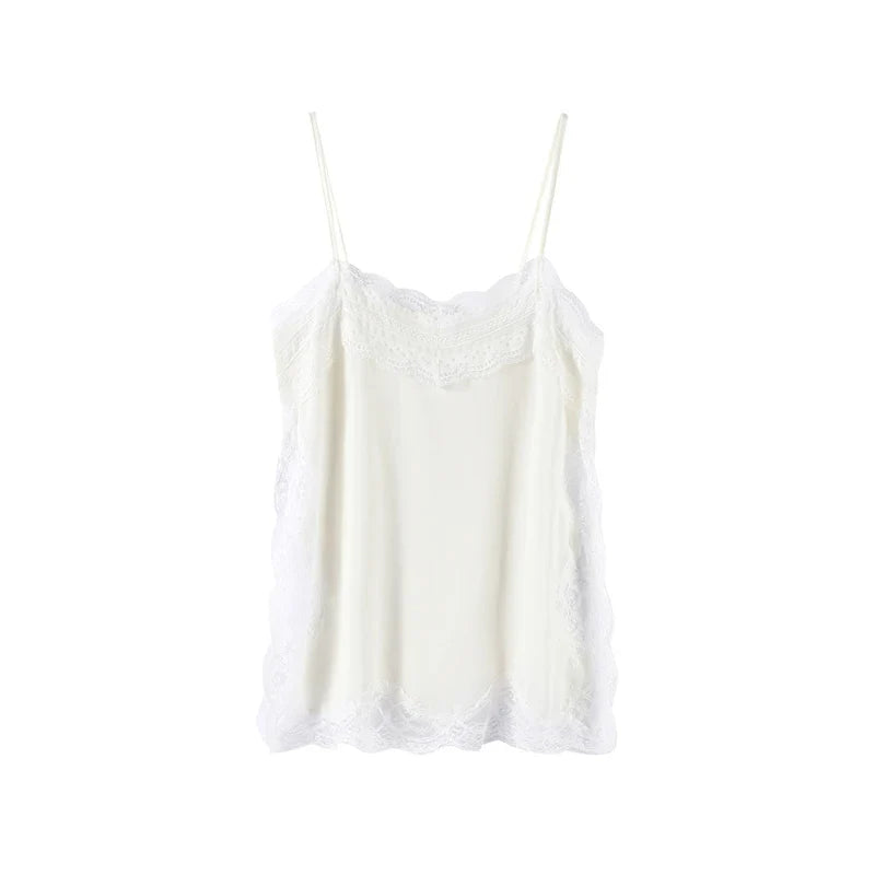 Sexy Lace Sling Tank Top Women Stain Sleeveless V Neck Backless Loose Tops Female 2025 Summer Autumn Chic Street Homewear Lady