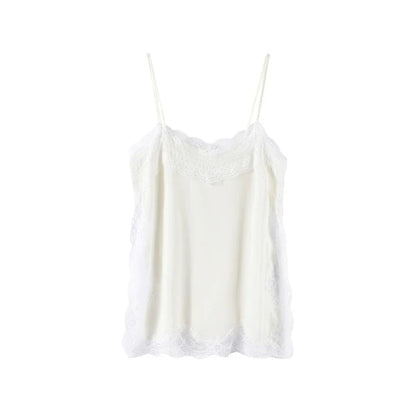 Sexy Lace Sling Tank Top Women Stain Sleeveless V Neck Backless Loose Tops Female 2025 Summer Autumn Chic Street Homewear Lady