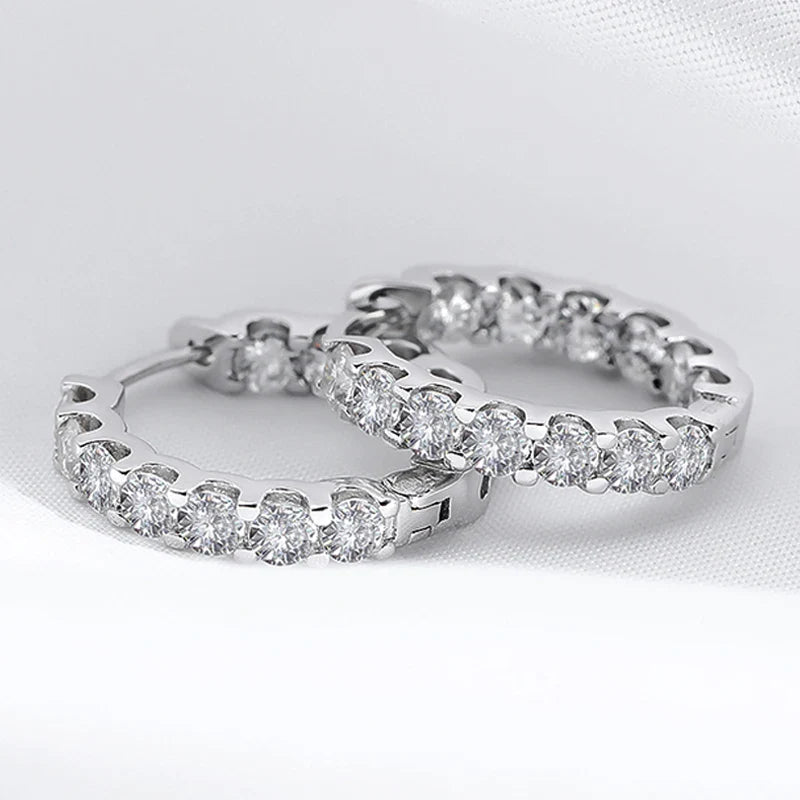 18k Plated Total 2.6CT Full Moissanite Hoop Earring for Women Sparkling Wedding Party Earring 925 Sterling Silver Jewelry