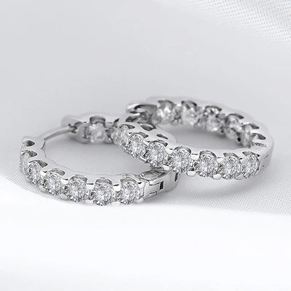 18k Plated Total 2.6CT Full Moissanite Hoop Earring for Women Sparkling Wedding Party Earring 925 Sterling Silver Jewelry