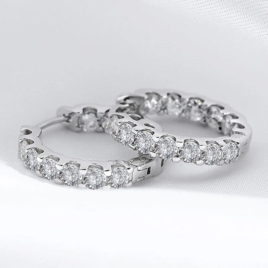 18k Plated Total 2.6CT Full Moissanite Hoop Earring for Women Sparkling Wedding Party Earring 925 Sterling Silver Jewelry