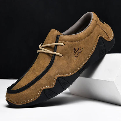 Novos Tênis Masculinos Casuais de Couro Feitos à Mão da Moda 2024 Design Sapatilhas Masculinas Mocassins Respiráveis Cano Baixo Sapatos Flats Dirigir Tamanho Grande