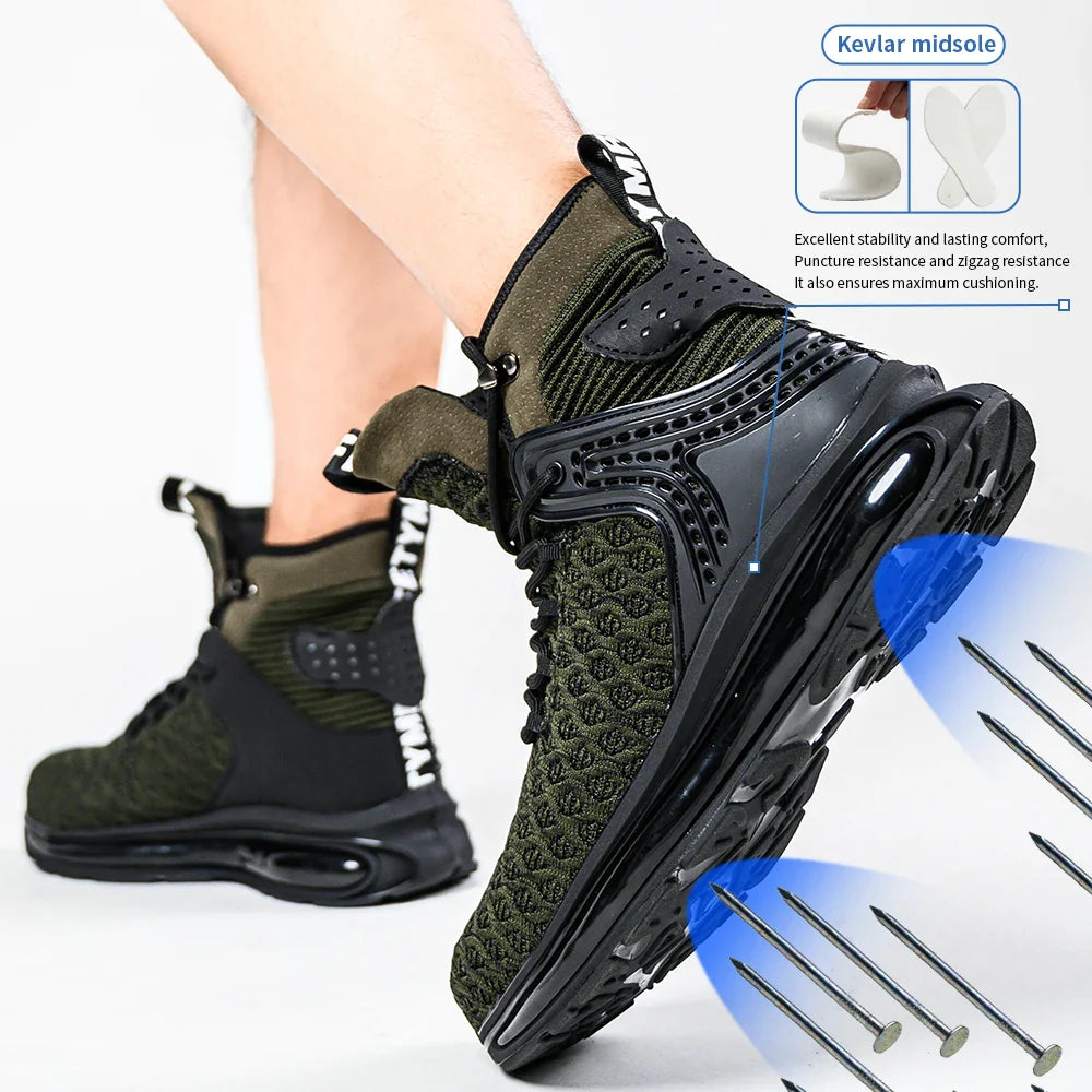 Breathable Men Work Safety Shoes Anti-smashing Steel Toe Cap Working Boots Construction Indestructible Work Sneakers Men Shoes
