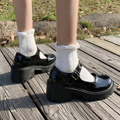 Patent Leather High Heels Mary Jane Shoes Women Japanese Style Ankle Buckle Platform Pumps Woman Punk Jk Uniform Lolita Shoes 43