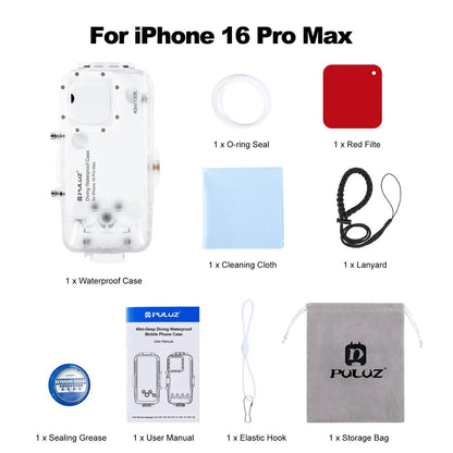 40m/130ft Waterproof Diving Case for iPhone 16 15 14 13 12 11 Pro Max Plus Photo Video Taking Underwater Housing Cover