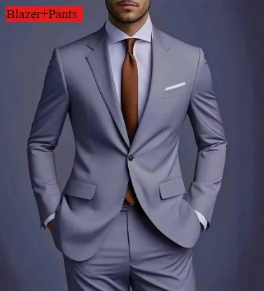 Elegant Men's Suits 2 Piece Set Fashion Korean Casual Slim Fit Social Groom Wedding Tuxedo