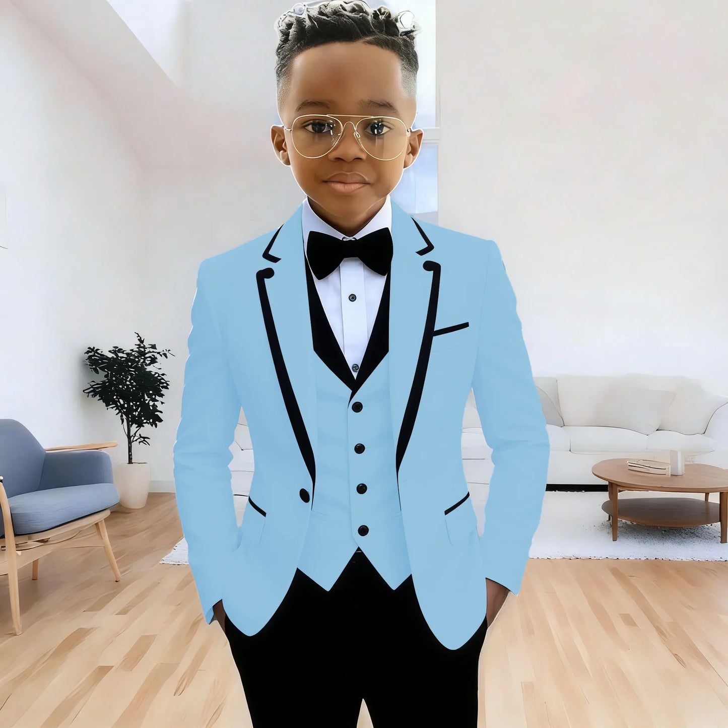 Fashion Formal Wear Suits For Boy (Jacket+Pants+Vest) Notched Lapel 3 Pieces Kids Flower Boys Wedding Party Dress Blazer Sets