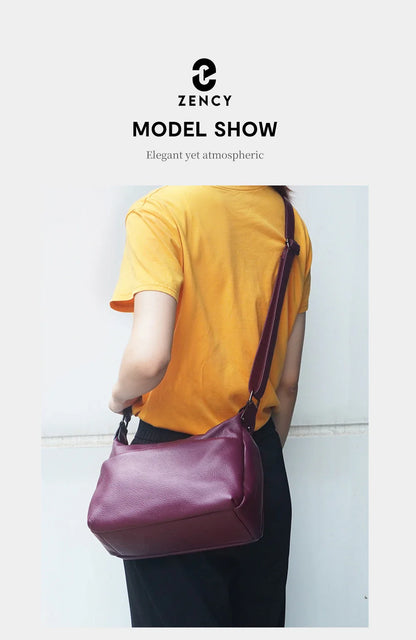 Elegant Genuine Leather Women's Shoulder Bag Trendy Crossbody Messenger Bag for Ladies Dark Red Blue 100% Satchels Hobo