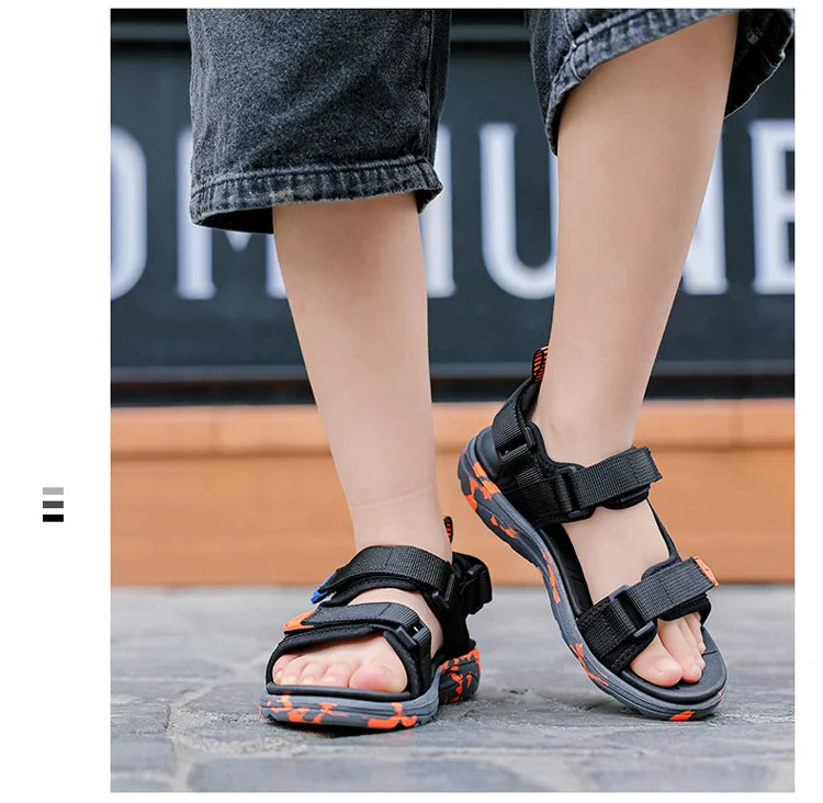Summer Beach Boy Children Sandals Fashion Shoes Lightweight Non-slip Soft Bottom Shading Leather Boys Comfortable