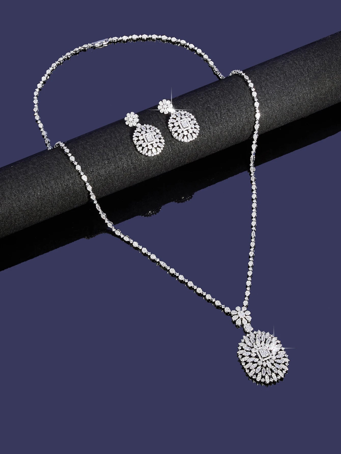 Long Sweater Chain Tassel Necklace Earring Set for Women Luxury Cubic Zirconia Bridal Jewelry Set Wedding Accessorie