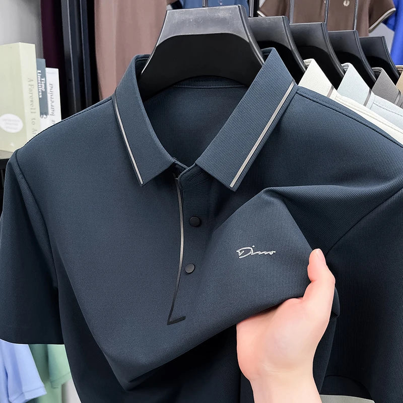 Light luxury brand letter emboss short sleeve T-shirt summer popular men polo shirt comfort silky breathable business casual top