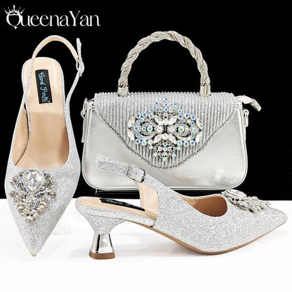 Pointed-Toe Luxury Style Women High Heels Sandal With Bag Set Orange Color for Wedding Party