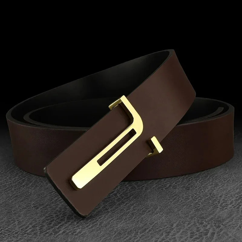 3.8cm Fashion Men's Belts High Quality Designer Luxury Famous Genuine Leather Belt Jeans Formal Cowskin Black Male Waist Strap