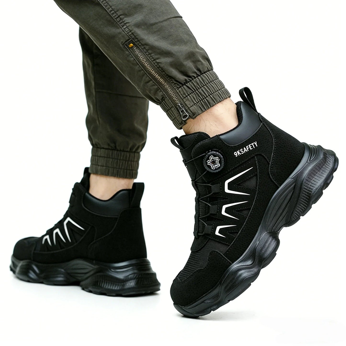 Rotating Button Fashion Sneaker Safety Shoes For Men Anti-Puncture Men's Work Shoes NO Slip Construction Working Boots Steel Toe