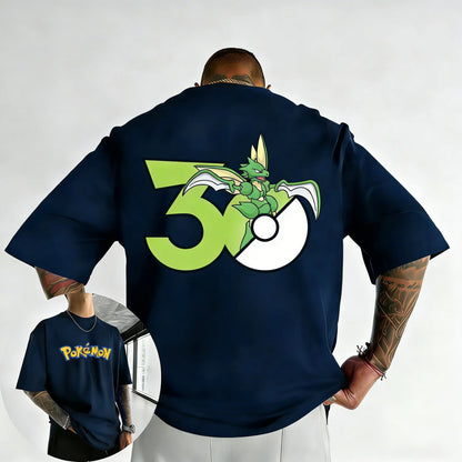 30th Anniversary Scyther Printed T-shirt Summer Men's and Women's Trendy Large Loose Casual Y2K Short Sleeve Top