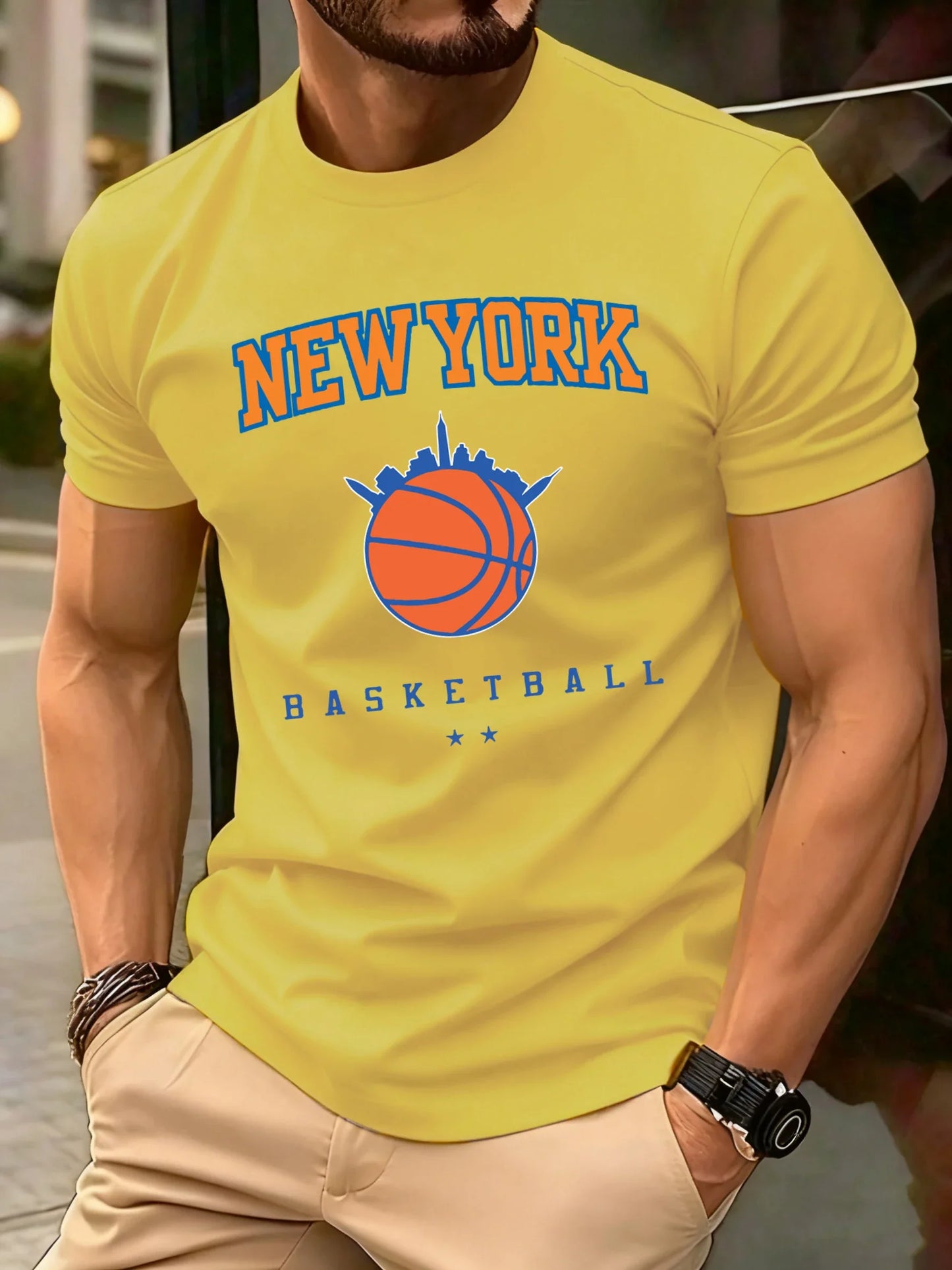 New York Basketball Game Print Men T Shirts Hip Hop O-Neck T-Shirt Soft Cotton Male Sportswear Casual Comfortable Clothes