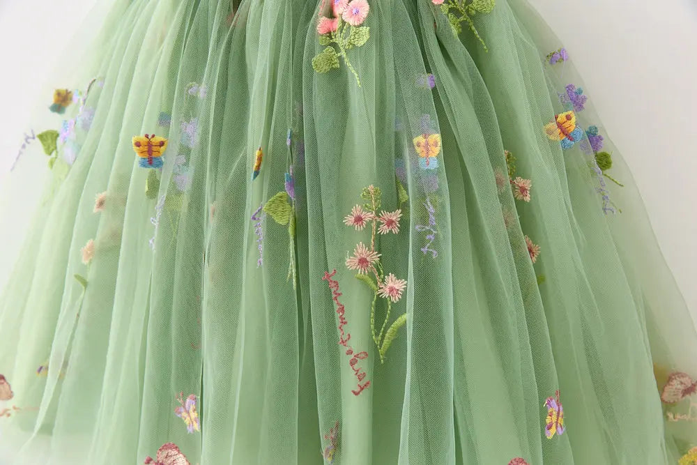 Girls Princess Dress with 3D Wings - Sparkle Tulle Sleeveless Gown, Fairy Puffy Party Dress for Birthday & Holiday