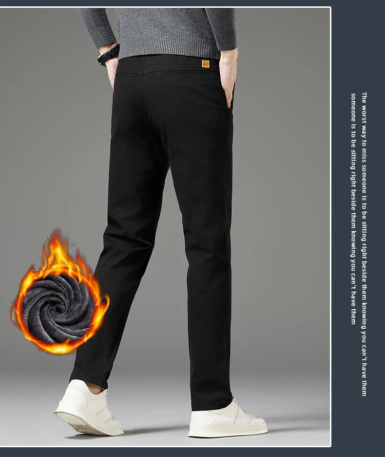 Winter Thickened Men's Velvet Casual Pants Fleece Warm Fashion Solid Color Straight Elastic Male Business Plush Pants