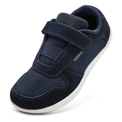 Kids Wide Toe Barefoot Shoes Little/Big/Kid Hook Loop Minimalist Sneakers Artificial Leather Mesh Lightweight Shoes