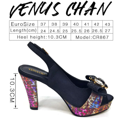 Nigerian Women Heel Party Shoes and Bag Set Royal Blue Colour Rhinestone Handbag Italian Design Wedding